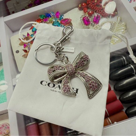 Coach Silver and Pink Bow Keychain - Picture 2 of 4
